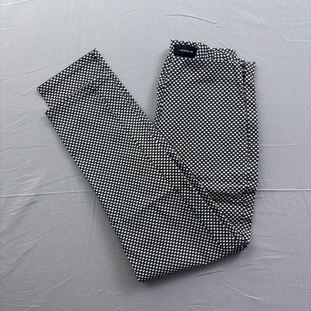 Who What Wear Polka Dot Ankle Pants Black White Side Zip Slim Fit Size 4 Preppy